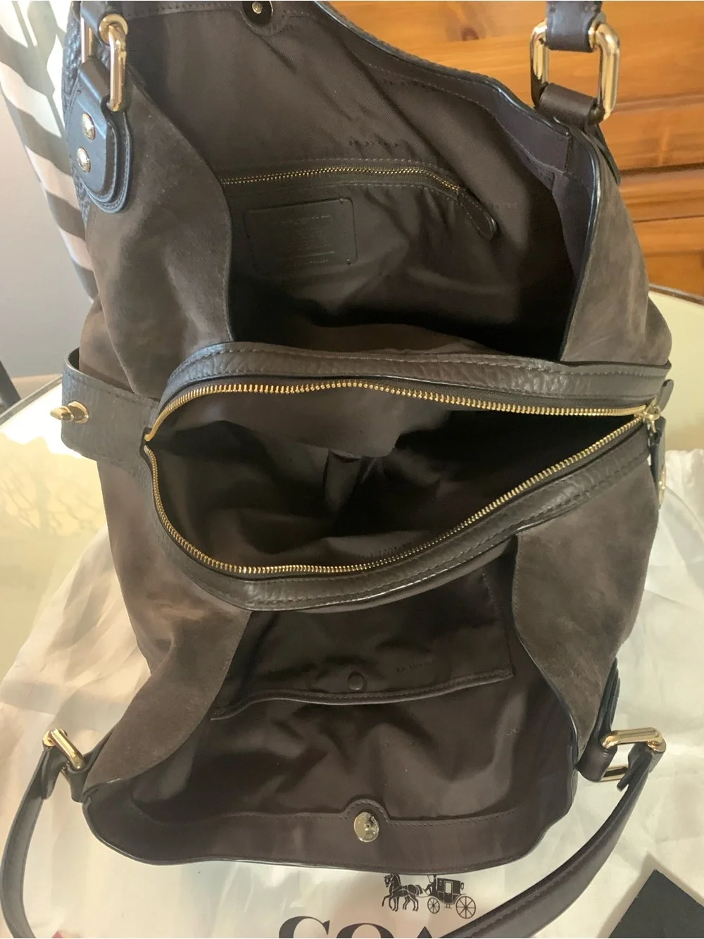 Coach Edie Shoulder Bag in Chestnut and Light Gold EUC.